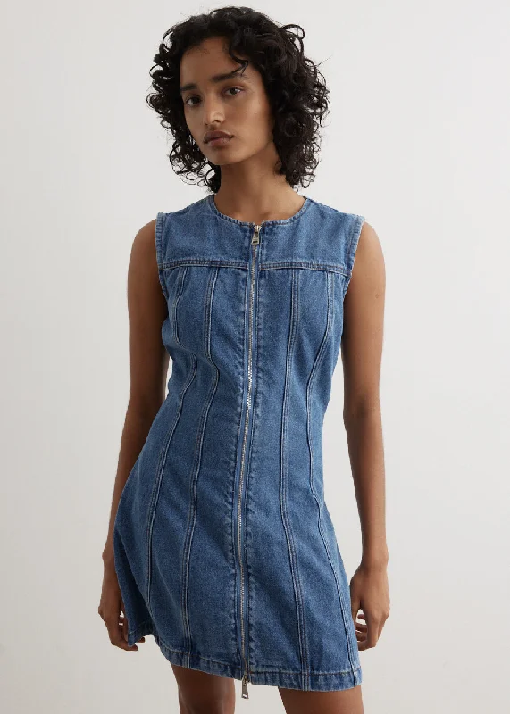 Denim Panel Sleeveless Mini Dress