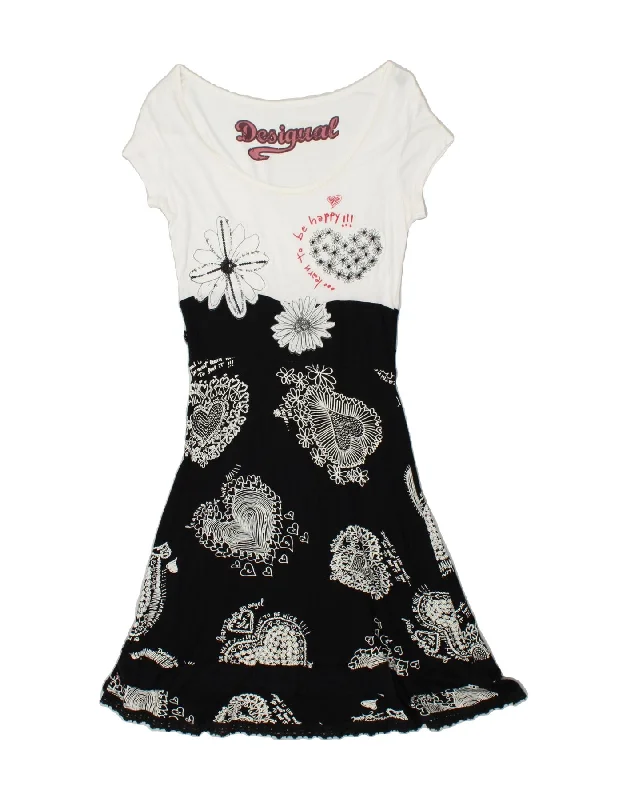 DESIGUAL Womens Graphic A-Line Dress UK 12 Medium White Colourblock