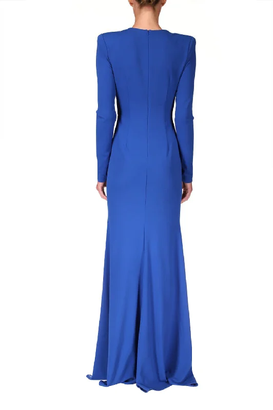 Draped Floor-Length Gown - Cobalt