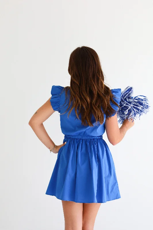 DRAWSTRING WAIST DRESS IN ROYAL