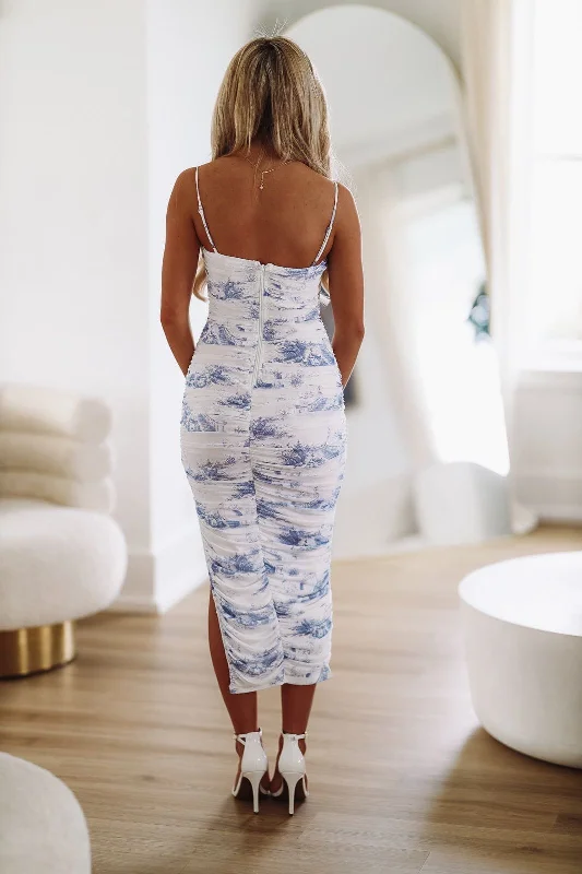 Dream Come True Midi Dress - White and Blue