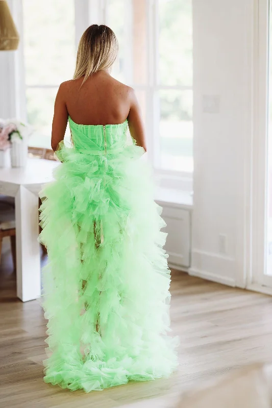 In The Moment High Low Tulle Dress - Lime Green