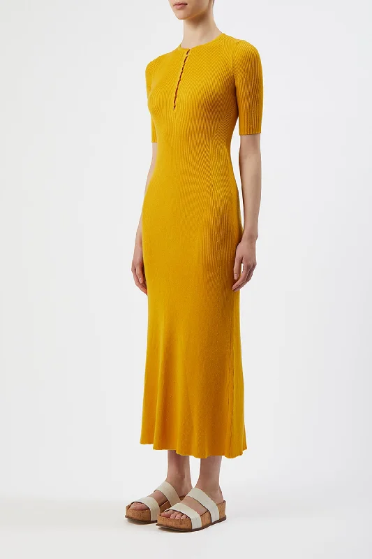 Johanna Knit Dress in Yellow Cashmere Silk