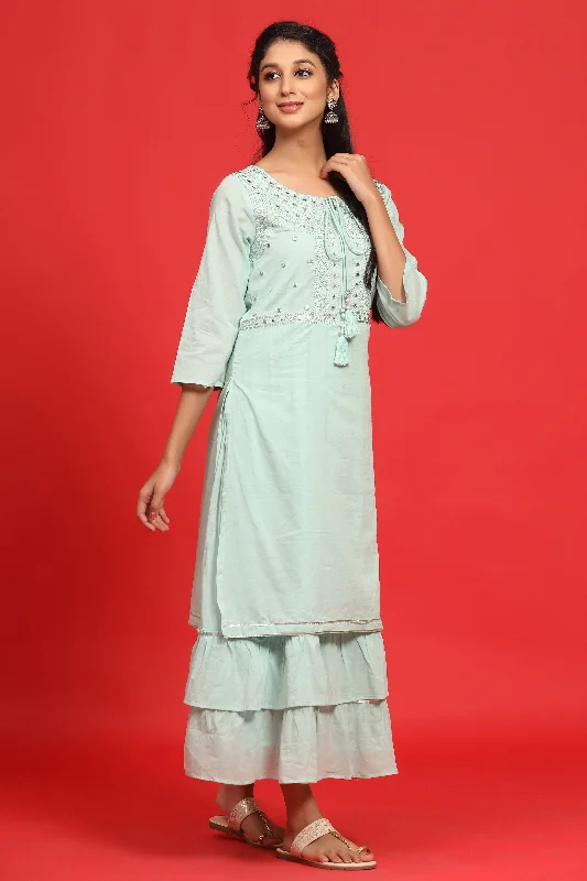 Juniper Sage Green Cotton Embroidered Layered Maxi Dress With Dori Tassels