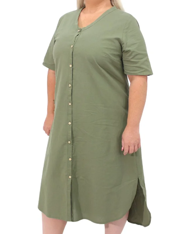 Ladies Washer Cotton Button Up Dress