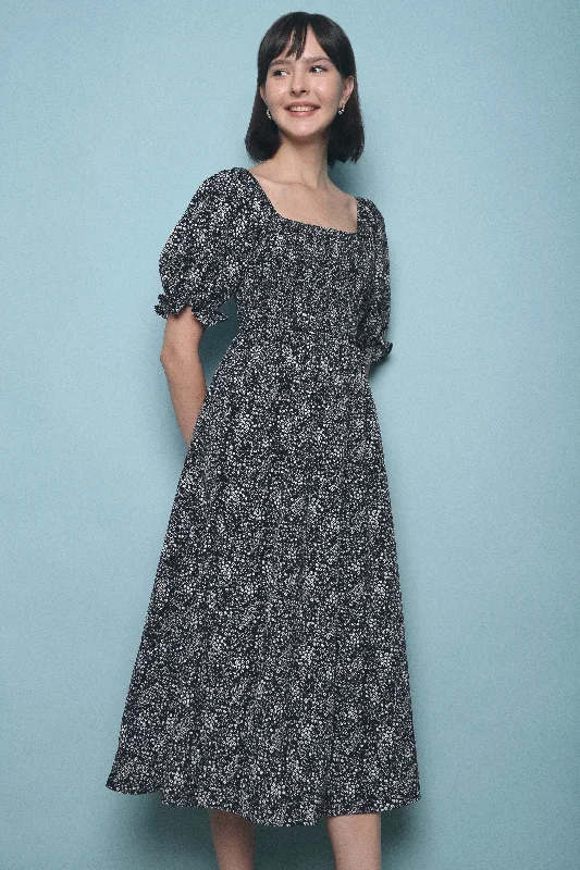 Maddie Floral Midi Dress Black