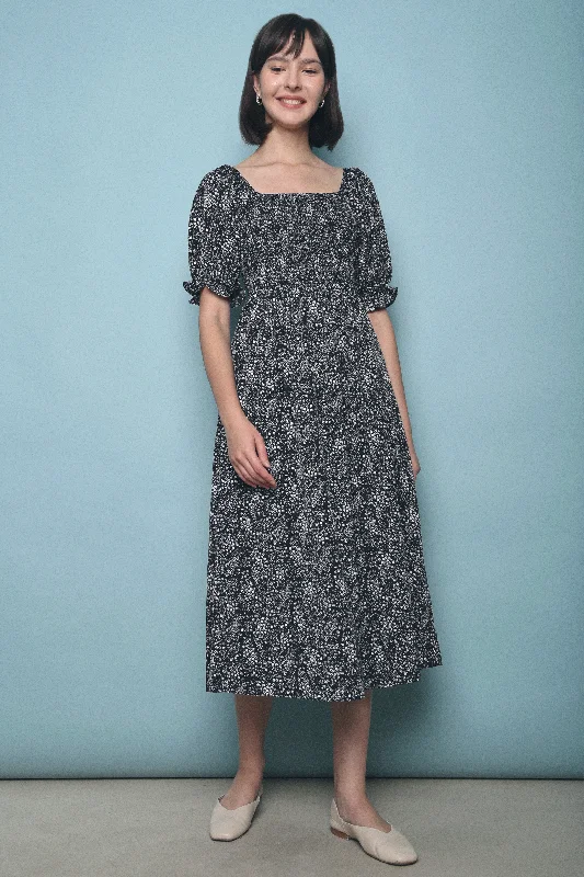 Maddie Floral Midi Dress Black