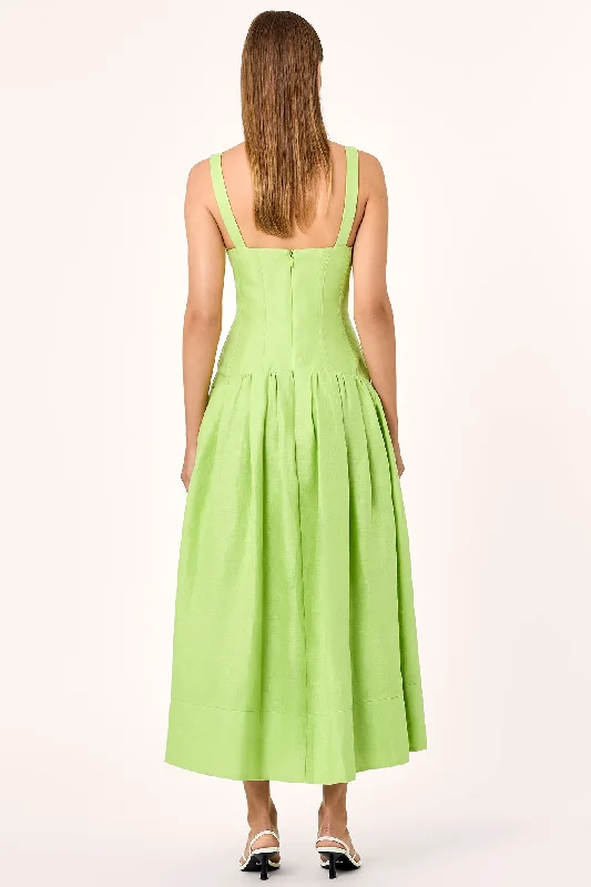 MAKENNA DROP WAIST CORSET MIDI DRESS - LIME