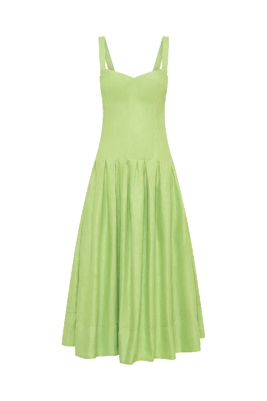 MAKENNA DROP WAIST CORSET MIDI DRESS - LIME