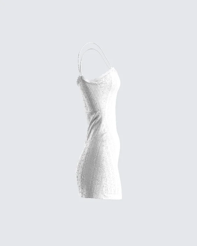 Mazi White Pointelle Mini Dress