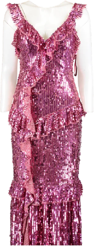 Needle & Thread Pink Frill Sequin Gown UK 10