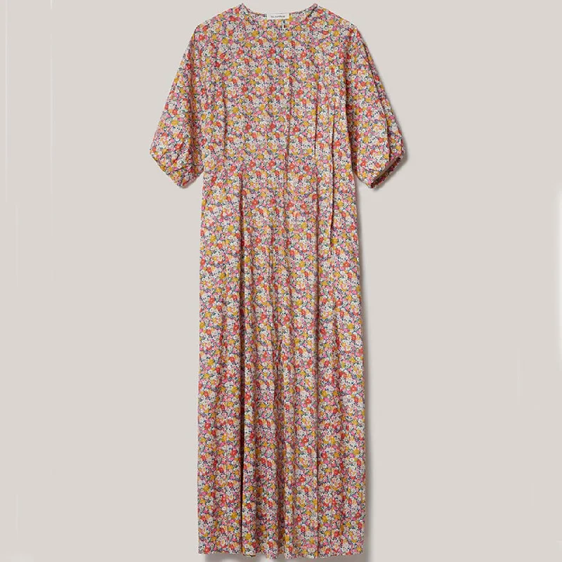 PLEATED COTTON DRESS ""TRINE"" WITH FLOWER PRINT