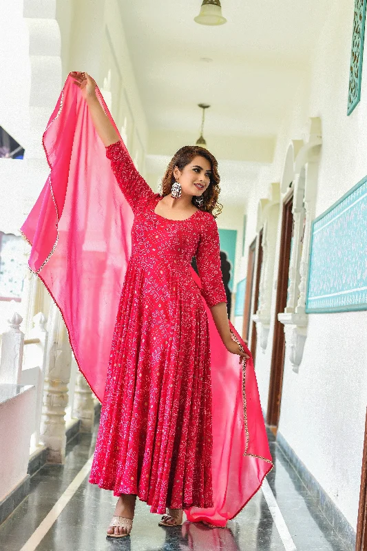 Princess Pink Bandhani Anarkali Dress