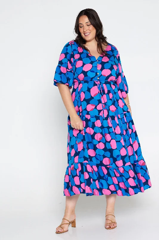 Quinn Maxi Dress - Pink/Cobalt Spot