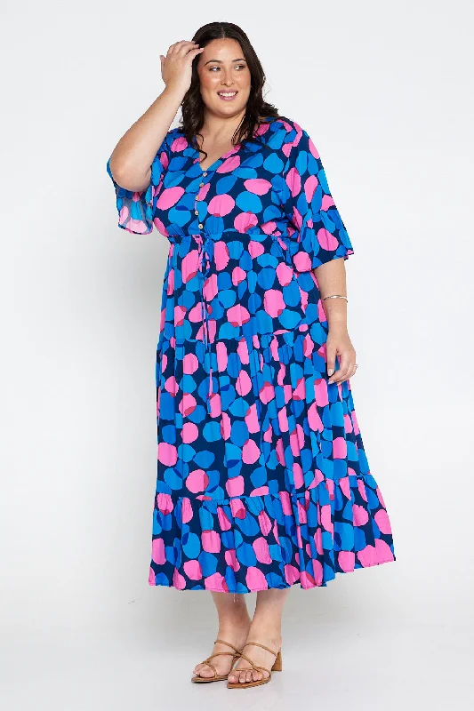 Quinn Maxi Dress - Pink/Cobalt Spot