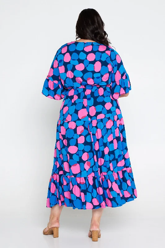 Quinn Maxi Dress - Pink/Cobalt Spot