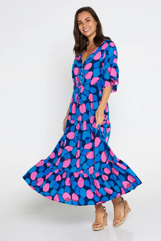 Quinn Maxi Dress - Pink/Cobalt Spot