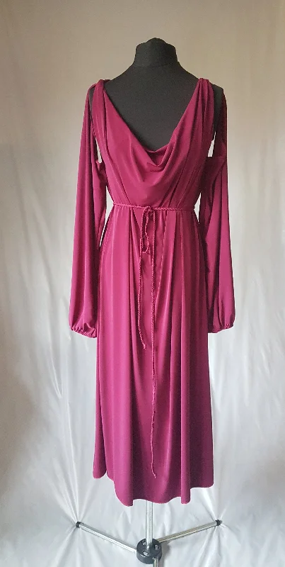 Dark Raspberry Pink Long Sleeve Grecian Drape Dress