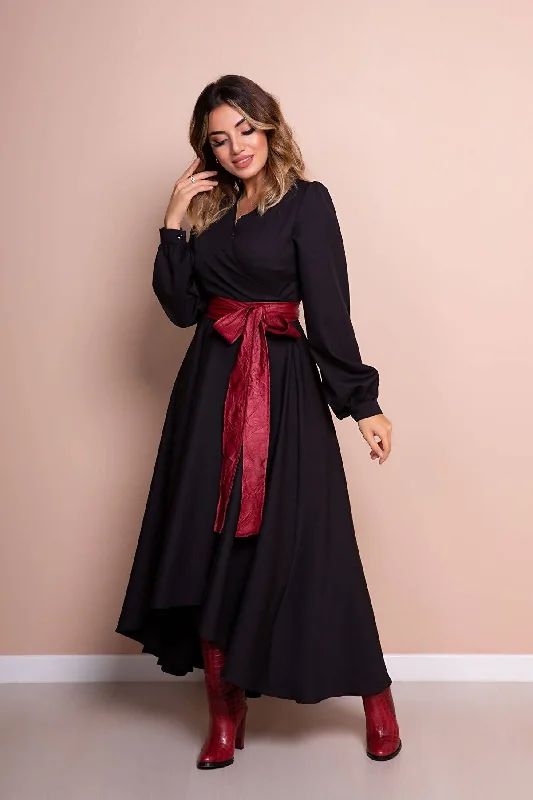 Robe Noire À Manches Longues Coupe Asymétrique dress REF;210-SYH-BRDKMR