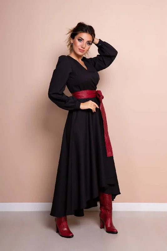 Robe Noire À Manches Longues Coupe Asymétrique dress REF;210-SYH-BRDKMR