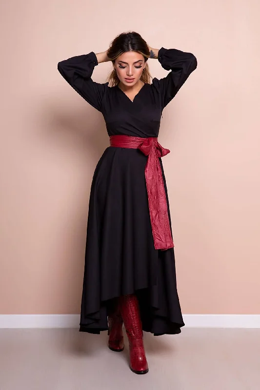 Robe Noire À Manches Longues Coupe Asymétrique dress REF;210-SYH-BRDKMR