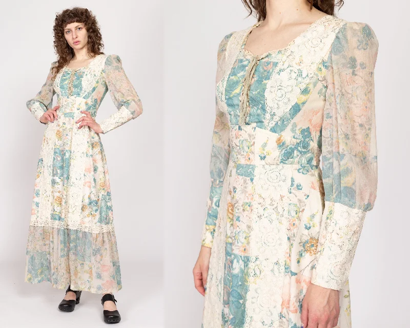 Small 70s Boho Floral Patchwork Print Renaissance Maxi Dress