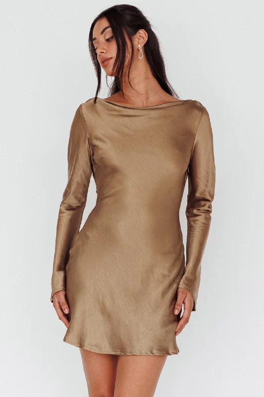 Thank Me Later Long Sleeve Diamante Rope Dress Olive