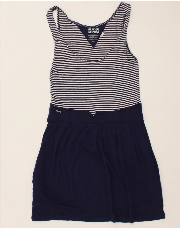 TOMMY HILFIGER Womens Sleeveless A-Line Dress UK 8 Small Navy Blue Striped