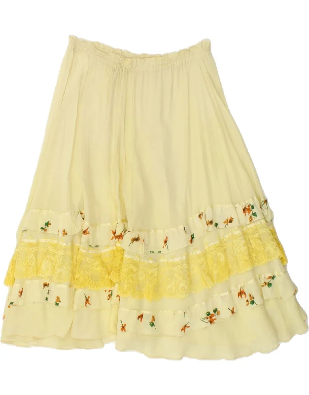 VINTAGE Womens Gypsy Skirt W28 Medium Yellow Floral