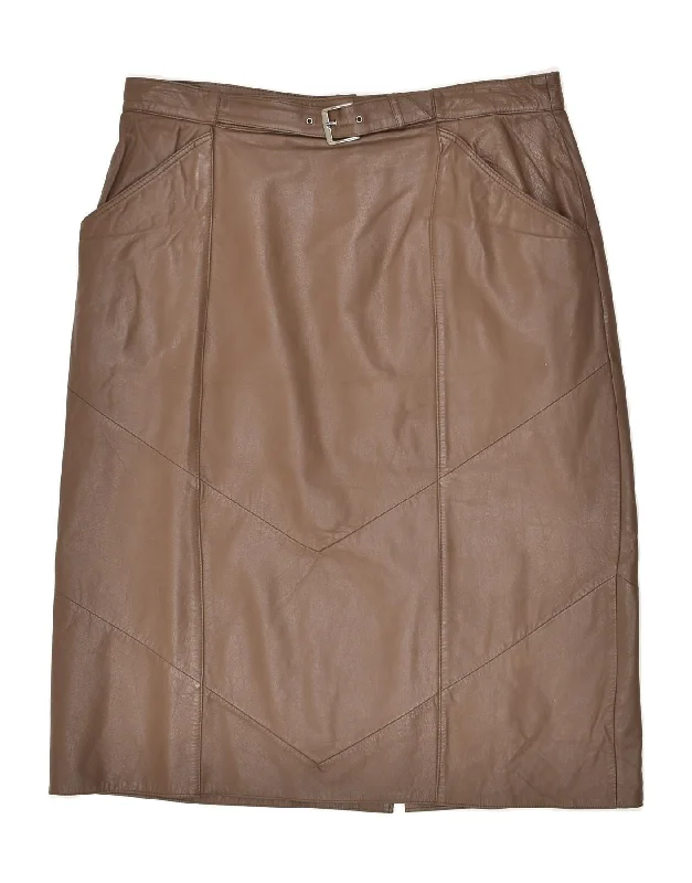 VINTAGE Womens Leather Skirt IT 44 Medium W34 Brown Leather