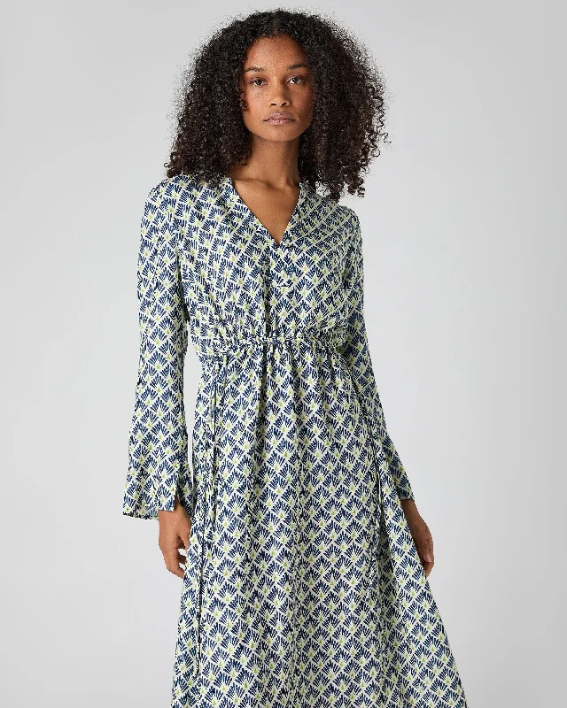 Women's Printed Silk Cashmere Dress French Blue