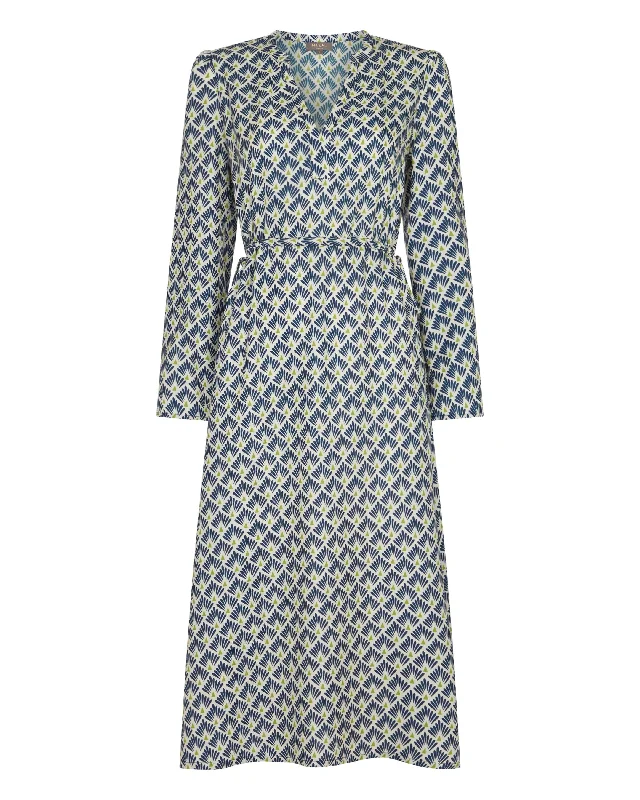 Women's Printed Silk Cashmere Dress French Blue