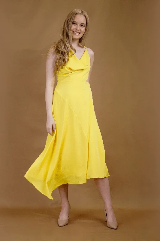 Yellow Cowl Neck Midi Dress