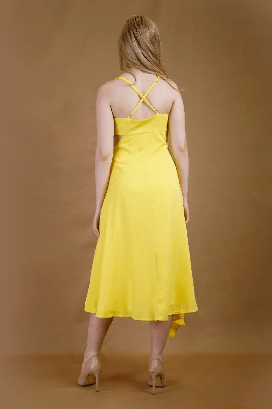 Yellow Cowl Neck Midi Dress