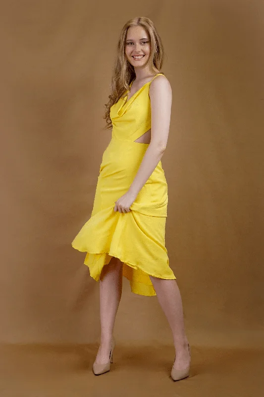 Yellow Cowl Neck Midi Dress