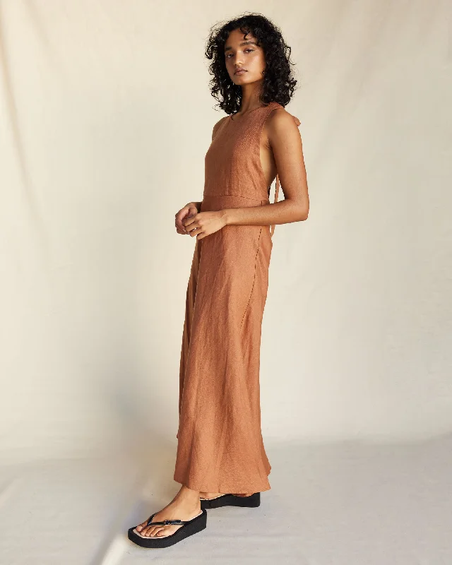 Zaina Linen Halter Maxi Dress - Cinnamon