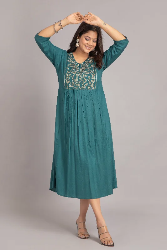 ZARI EMBROIDERED FLAIRED PARTY WEAR DRESS