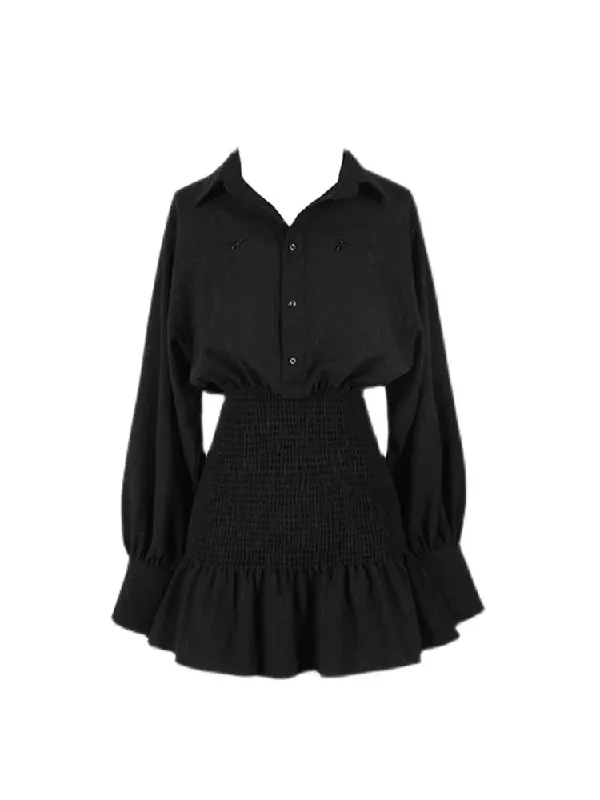 Znbbw Gothic Women's Shirt Dress French Style Vintage Retro Dress Long Sleeve Casual Chic Elegant Tunic High Waist Sundress 2024